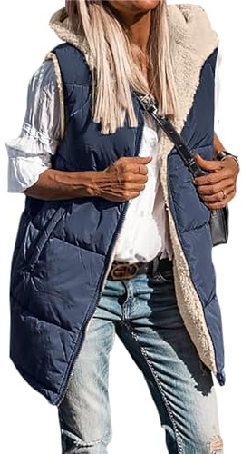 EGSDMNVSQ Gilet Lungo Piumino Gilet In Pile Da Donna Gilet Senza Maniche Con Cappuccio Cappotti Invernali Gilet Trapuntato Giacca Invernale Gilet Invernale Gilet LungoReversibile Da Esterno