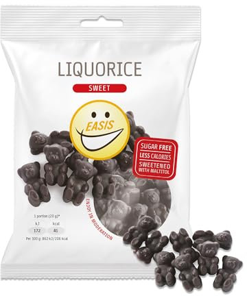 EASIS Süßes Lakritze Süßigkeiten Ohne Zuckerzusatz | Leckere & Kalorienarme | Gesunder Snack mit Süßstoff auf natürlicher Basis für Kinder & Erwachsene, 1x80g