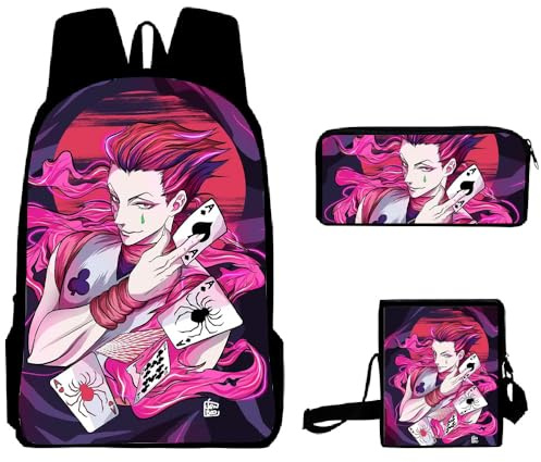 Jilijia Killua Zaoldyeck Hisoka Sac Cartable Chrollo Lucilfer Figure Dessin Animé Trois Pièces Set Pounch Book Bag, Hisoka, 40x30x13cm