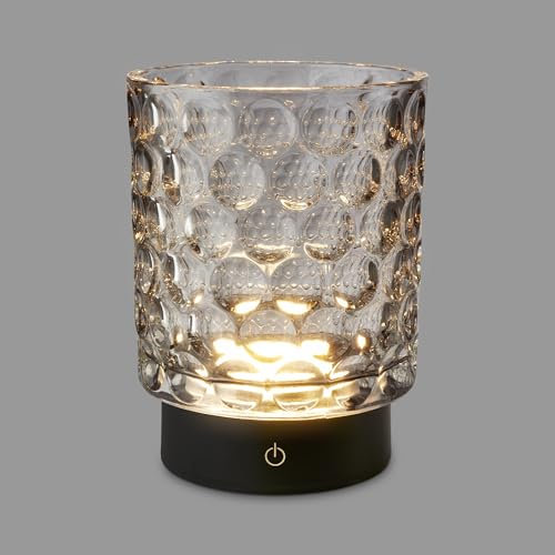 BRILONER - Lampe de table LED sans fil IP44 avec corps en verre, variateur tactile, batterie et source interchangeables, lampe de chevet, lampe décorative, batterie, salon, 15x11 cm, gris