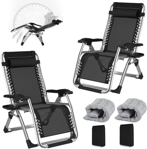 BYYBOU Sonnenliege Liegestuhl Klappbar Gartenliege Wetterfest mit Auflage, Strandliege Klappbar Bäderliege Saunaliegen Kippliege, Relaxsessel Garten mit Fußteil Balkon Liegestuhl - Silber(2er)