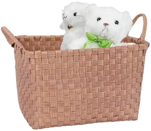Cesta de almacenamiento plegable de 38 cm, cesta de almacenamiento de ratán con asa, organizador de armario de polirratán trenzado, cesta de almacenamiento multiusos para dormitorio y baño