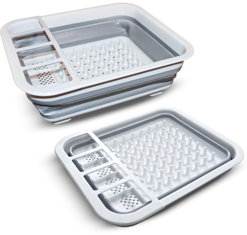 Home Vista Collapsible Dish Drainer Rack Grey-Foldable Dish Drying Rack for Kitchen Sink, Space Saving Portable Draining Board Rack with Drainage Spout, Plastic Rack for Camping-Caravans(1 PK)
