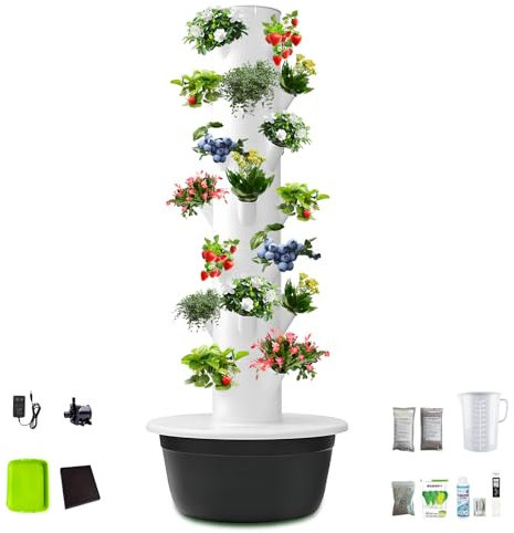 CIELOBLOEN Colonne de Jardin Multifonction 5/7/9 Niveaux, Tour Aéroponique pour Cultiver Fraises et Herbes avec Réservoir Mobile et Design Modulable,7-Layers-Black