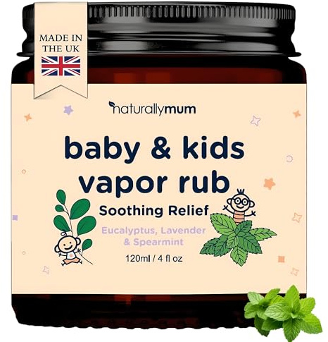 Naturally Mum Baby & Kids Vapor Rub – Natural Chest Rub for Congestion Relief & Calmer Sleep – Spearmint, Eucalyptus & Lavender – Menthol Free – Safe for Babies 6m+ – Made in UK
