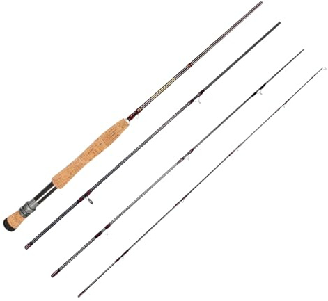 Fliegenfischrute, Kohlefaser, 2,4 m, 3/4 W bis 5/6 W, 4 Abschnitte, leicht, mittelschnelle Aktion, Korkgriff, hartverchromte Führungen, Süßwasserbarsch, Forellenangeln (2,4 m 5–6 W)