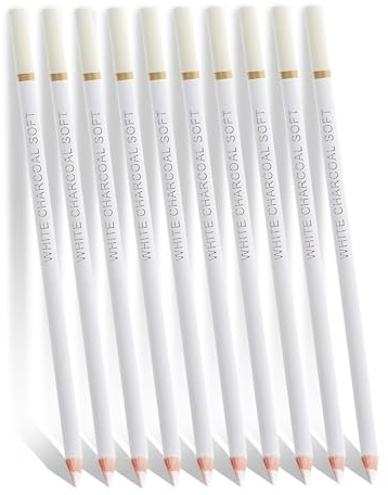 6PCS White Charcoal Pencils for Drawing, Highlight Sketch Pencils, Professional Charcoal Pencil for Artists, Wooden Sketch Precision Pencil for Drawing, Sketching, Shading, Blending, School Supplies