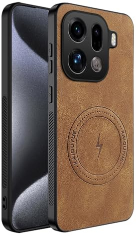 teroxa Coque pour Oppo Find X9 Pro, protection d'objectif d'appareil photo en TPU coins antichoc coque arrière en cuir compatible avec MagSafe (marron)