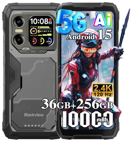 Blackview Xplore X1 5G Rugged Smartphone Android 15, 36GB+256GB/TF 2TB telefono Al, 10000mAh Telefono Robusto, 108MP+50MP, 6.78 FHD+Doppio Display, Telefono Impermeabile IP68, NFC, OTG, Nero