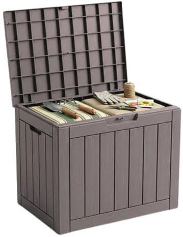 Floordirekt Scatola portaoggetti marrone, resistente alle intemperie, per terrazza e balcone, 118 l, da giardino, 56 x 43 x 53 cm (118 L)