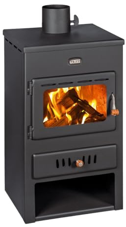 Prity K1 W8 - Stufa a legna con rivestimento ad acqua, 8 kW, caldaia centralizzata, certificazione CE, stufa a legna autoportante