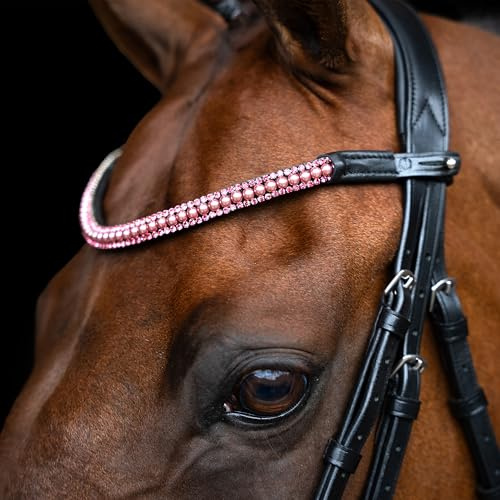 Imperial Riding pannband IRH-pärlor, pannband av läder med glaspärlor och glasstrass, pennlås, rosa, ponny