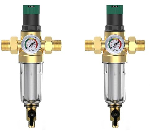 Aundhegrtt 2X Filtro de Retrolavado con Regulador de Presión y Manómetro, Conexión Doméstica de 3/4 Pulgadas, Regulador de Presión Reutilizable