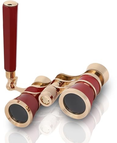 3X25 Opera Glasses, Central Focus Theater Binoculars with BAK-7 Prism & Handle, Compact Concert Binoculars for Adults Kids Women, Ideal for Opera Theater Live Shows, White-Gold (Red-brown)