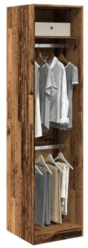Ordellia Armoire aspect bois vieilli 50 x 50 x 200 cm avec 2 compartiments, garde-robe compacte pour couloir et chambre à coucher, avec étagère