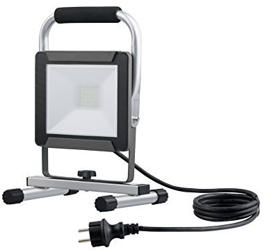 Electraline 63430 Proiettore Faretto LED su Piede, 30 W, Leggero Cavo 1.5 m Impermeabile IP65. Ideale per Lavori all'Esterno o Feste e Barbeque in Giardino Grigio