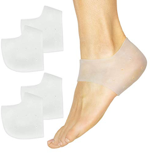 ViveSole Silicone Heel Protectors (2 Pairs) - Gel Guard for Women and Men Moisturizing Relief Blister, Cracked Foot, Plantar Fasciitis, Spurs Soft Cushion Support Protective Insert Sleeve