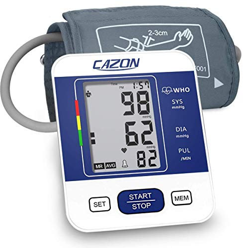 CAZON Blood Pressure Monitors Large Cuff Blood Pressure Machine Medical BP Monitor Upper Arm BP Cuff for Home Use Heart Rate Hypertension Monitor, Cuff 22-40cm LCD Display (Blue)