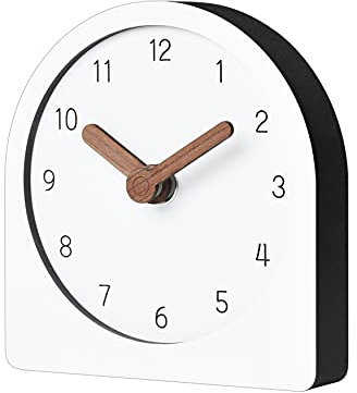 mooqs Legno Silenzioso Non Ticchettio A Batteria Decorativo Piccolo Mini Analogico Moderno Mensola Scrivania Tavolo Mensola del Camino Orologio Bianco (Rotondo)