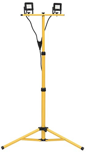 vidaXL Foco LED con Trípode Lámpara de Jardín Luz de Seguridad Trabajo Patio Terraza Entrada Porche Exterior Iluminación 2x10 W Blanco Frío