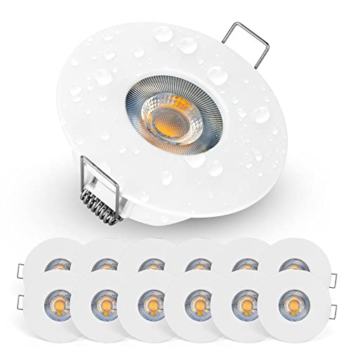 EMOS Bathroom Spot Lights Ceiling LED Waterproof IP44 | Spotlight 5W, 370lm, 3000K Warm White, 220-240V Powered | Pack of 12 recessed LED Downlights Ceiling for Outdoor Hallway, Soffit etc., White
