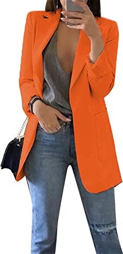 YMING Femme Vestes Coupe Ample Bureau Cardigan Costume Boyfriend Costume Manches Longues Blazers Orange 3XL