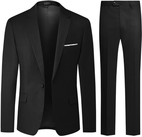 Allthemen Costume Homme Mariage 2 Pièces Slim Fit Smoking Costume Un Bouton Couleur Pure Formel Veste et Pantalon Homme Noir L