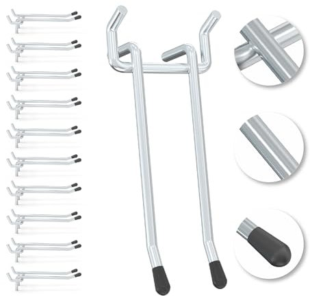 HUHOLE Lot de 10 crochets à double bras de 10,2 cm pour panneau perforé de 6,35 mm, crochets utilitaires idéaux pour l'organisation du garage, le rangement mural, support à outils robuste avec embout
