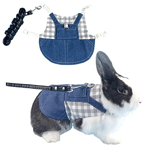 Imbracatura per Coniglio,Imbracatura Regolabile per Conigli,Pettorina e Guinzaglio per Coniglio,per Piccoli Animali Bunny Gatti Porcellini D'India (M, Blu)