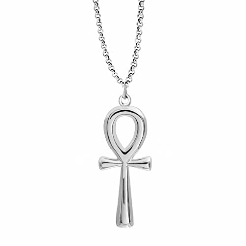 Kritz Collana Donna Croce di Ankh Egiziana placcata Oro o Argento - Ciondolo Croce Egitto y Catena Regolabile - Gioielli Moda Regalo per Ragazze Collier (Argento)