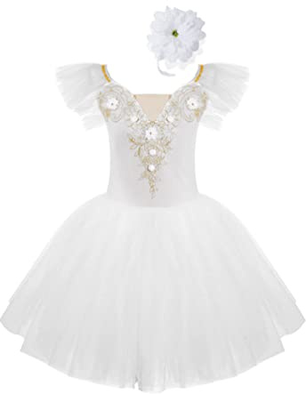 iiniim Ensemble Tutu Ballet Danse Enfant Fille Robe À Bretelles Princesse Robe De Ballet Danse Justaucorps Gymnastique Léotard Costume Spectacl 3-14 Ans Blanc 11-12 Ans