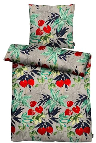 APELT Bettwäsche-Garnitur Anabel GOTS Blumen 135x200 + 80x80 cm Grau