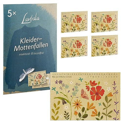 LAVODIA Mottenfalle Kleidermotten: 5X Mottenschutz für Kleiderschrank – Mottenfallen für Räume ohne Insektizide – Kleidermotten Falle für Schrank Motten – Kleider Mottenfalle – Klebefallen Motten