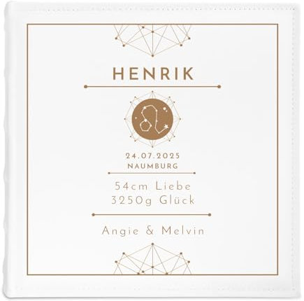 Maverton Fotoalbum zum Einstecken 10x15 cm - Einsteckalbum mit Gravur für 500 Fotos - Photo Album für Kind - personalisierte Geschenke zur Geburt Taufe Kommunion - 33x33cm