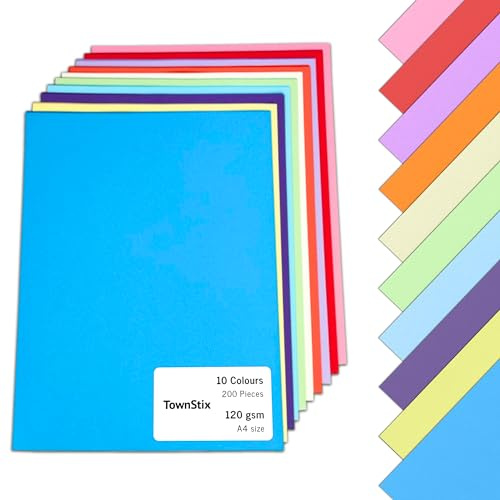 200 Ark, 10 Färger - A4 120 g/m² Färgat Konstpapperskort Kartongpapper