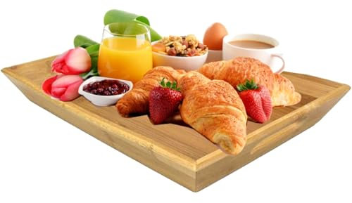 Eyesome Bamboo Serving Tray | Wooden Platters | Raised Edges & Lightweight | Perfect for Breakfast in Bed & Tea | Board with Integrated Handles – Housewarming Gift
