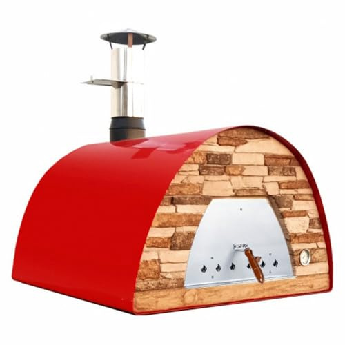 Horno de madera MAXIMUS ARENA ROJO 100cm - Un horno de madera ideal para cocinar al fuego de leña de pizza y pan tradicional- Horno portátil y exterior