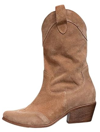 Women's Cowboy Boots Western Ankle Suede Slip-On Winter Block Heel Riding Bike Cowgirl Work Bootie, Brown, 38 EU