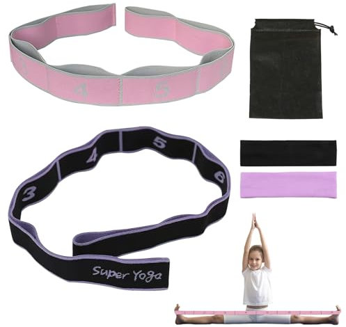 KASURE 2 PCS Yoga Straps for Stretching, Highly Elastic Stretching Strap with 8 Loops, Gymnastics Equipment Stretching Bands for Arm Leg Stretch Yoga Dance Pilates