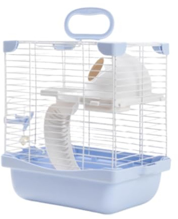 MagiDeal 2 Niveaux en boîtier de Cage de Hamster Portable pour de Souris avec Bouteille d'eau, Bol de Nourriture High Chassis Design Polyvalent, Bleu