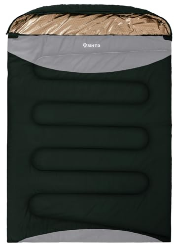 MHTD Double Sleeping Bag for Adults All Season 0 Degrees Heavy Duty Two Person Sleeping Bag for Camping Cotton Canvas YKK Zipper Portable