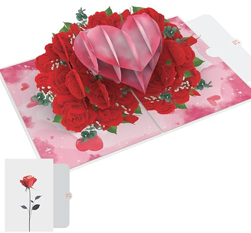 PACKLIST® 3D Pop-up-kort Hjärta & Blommor – Romantisk Alla hjärtans dag-present & Gratulationskort – Perfekt för Årsdag, Bröllop & Födelsedag – Säg Jag älskar dig med ett unikt 3D-kort!