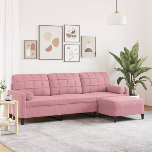 Emmtore Sofa, Couch mit Fußhocker Armlehnen Metallgestell, Polstersofa für Wohnzimmer, Loungesofa Sitzmöbel,Rosa,210 cm