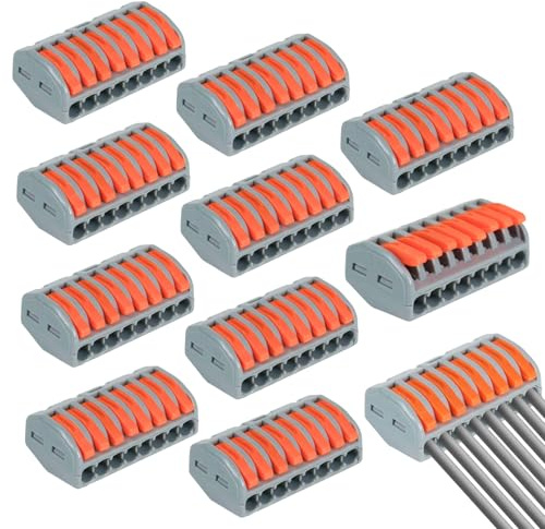 10 Piezas de Conectores Eléctricos Rápidos con Palanca, 8 Puertos, Clemas Eléctricas Rápidas 250V 32A, Regletas Cables Enchufables, Fichas Empalme Eléctrico, Conector Rápido para Conexiones Eléctricas