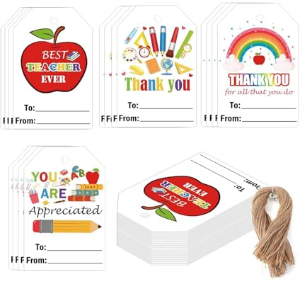 Teacher Appreciation Gift Tags with String Thank You Teachers Day Tags | 3.3x2.2 inch Colorful Name Gift Presents Tags for Party, Appreciation Week, Back to School Gifts