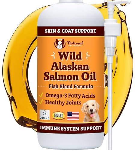 Natural Dog Company Wild Alaskan Salmon Oil for Dogs, Omega 3 & 6 Supplement with EPA & DHA, Supports Immune System, Heart Health, Joint Function, Skin & Coat, All-Natural, 16 Fluid Oz/473ml Bottle