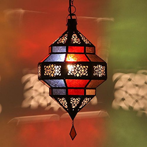 Casa Moro | Lámpara Colgante Oriental Lámpara Marroquí Maha Metal Multicolor y Vidrio en Relieve | Artesanía Marroquí como de 1001 Noches | L1801