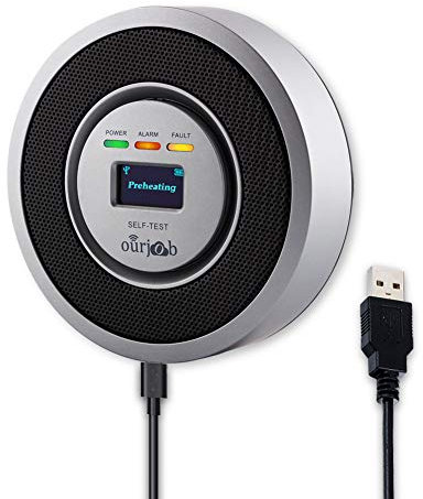Gas Detectors Alarm-Ourjob, Household LPG/Natural/Coal Gas Combustible Gas Leak Monitor, Propane Butane Methane Gas Sensor, USB Powered, Digital Display, Sound Light Warning (Silver Gray)