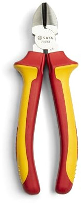 SATA ST70233ST Alicates de corte diagonal aislados VDE de 7 pulgadas con cuerpo de acero al cromo vanadio y mangos antideslizantes de doble material