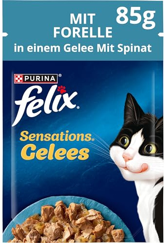 FELIX Sensations Gelé kattmat våt, med öring och spenat i gelé, 26-pack (26 x 85 g)